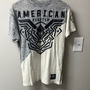 American Fighter Burnout Gray and White Short Sleeve Tee